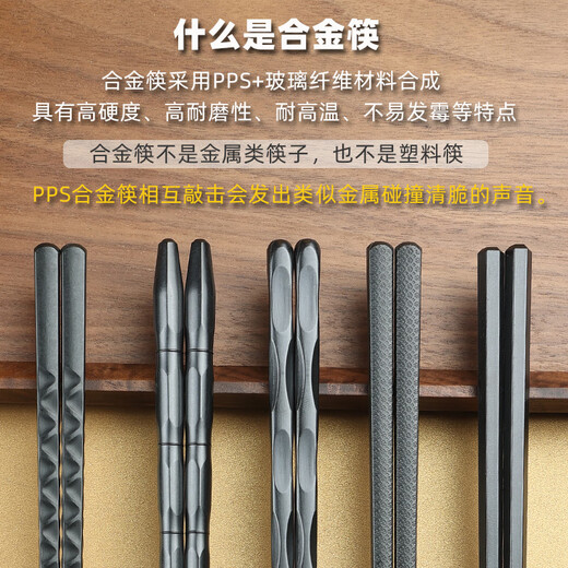 Millennium Lovewood pointed alloy chopsticks household Japanese style chopsticks Japanese food sushi chopsticks hotel restaurant wholesale custom engraving 22.5cm hexagonal pointed chopsticks 10 pairs