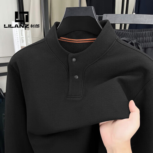 L Lilang's classic Henry collar sweater for men 2025 autumn new business casual fashion loose and comfortable dark gray green S 48