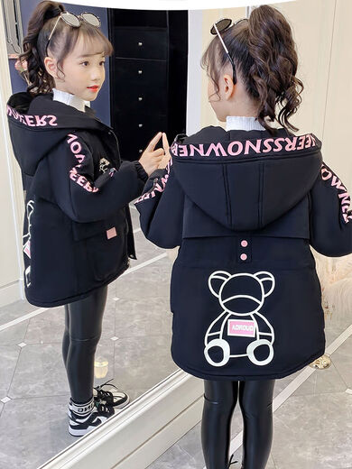 女童夹棉外套中长款春秋2025年新小女孩洋气棉衣服冬季加厚大童装 粉色加棉款适合10度左右天气 120 120cm