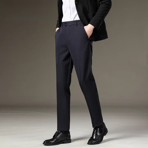 LESS IS MORE Lilang Men's Suit Pants 2025 Winter New Men's Thick Slim Straight Business Casual Nine-Point Pants Suit Pants Dark Gray Nine-Point Pants Plus Velvet 30 (Recommended 120-130 Jin Jin equals 0.5 kg)