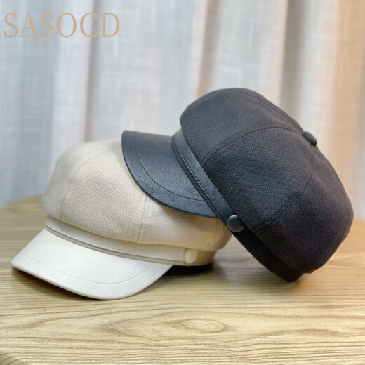 SASOCD autumn and winter duck-tongued hat for women Japanese casual retro painter's hat beret showing face little British all-match octagonal hat black one size fits all adult 54-58 adjustable