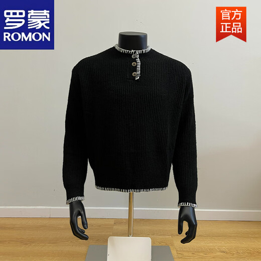 ROMON cleanfit American Henry collar sweater for men, autumn and winter style lazy style sweater with base layer black M