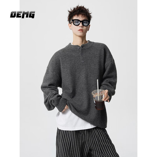 OEMG Henry collar bottoming sweater men's autumn and winter top warm sweater trendy brand lazy style high-end jacket Gray XL recommended 110-130Jin Jin equals 0.5 kg