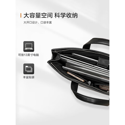 Samsonite JD Outlet Men's Handbag Computer Bag Casual Commuting Cow Leather Briefcase Birthday Gift TK9 BLACK 12.1-13 inches