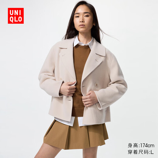 Uniqlo Women's Double-sided Wool Casual Short Coat 478581 30 Light Beige S /155/80A