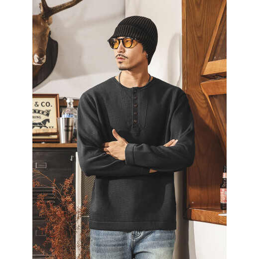 Cardinal Warm Autumn American retro old money Henry collar sweater men's spring and autumn new sweater top loose lazy style wool blue gray S _Suitable for 90-110Jin Jin equals 0.5 kg