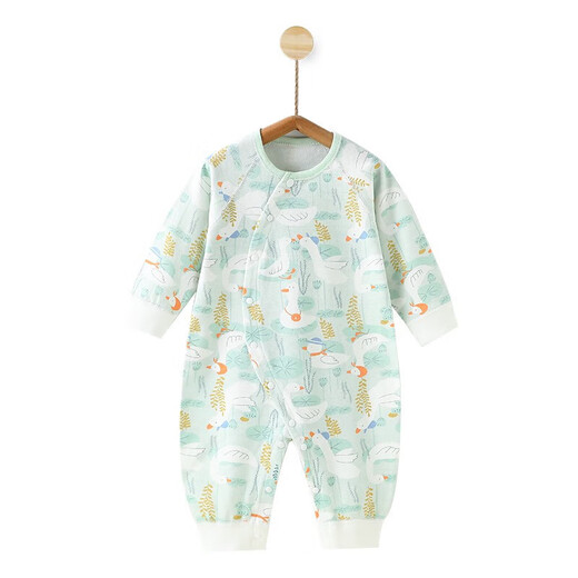 Baby jumpsuit spring and autumn pure cotton boneless newborn clothes autumn and winter bottoming pajamas for men and women baby green goose 80cm 80