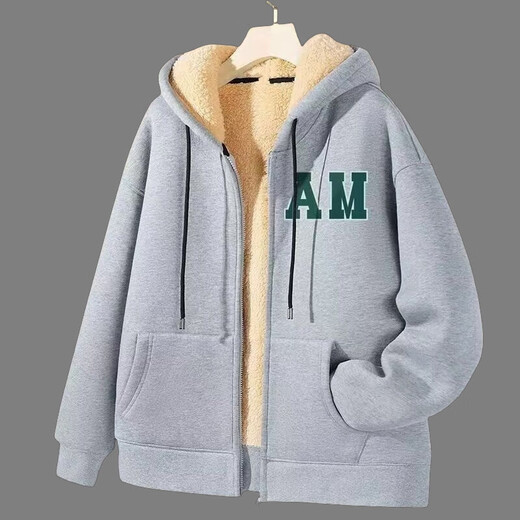 Lamb wool sweatshirt for women in autumn and winter new style plus velvet thickened warm cardigan hooded jacket lazy style loose Jiexiu A18 black L