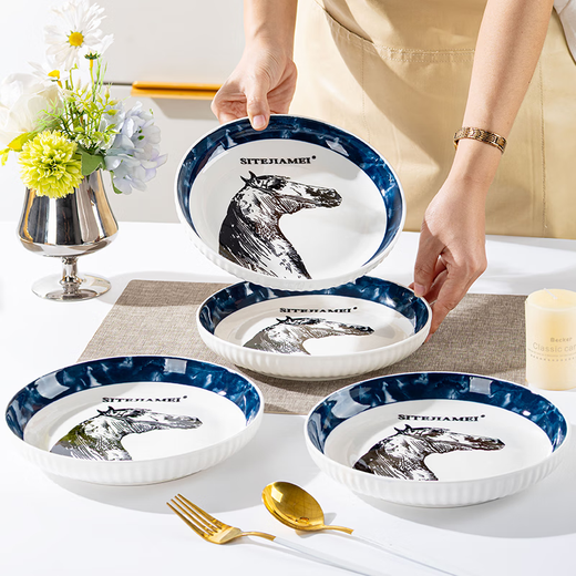 8-inch ceramic plate, home creative dish plate, high-looking cooking plate, simple and versatile round plate, 1 piece of 8-inch zebra deep dish