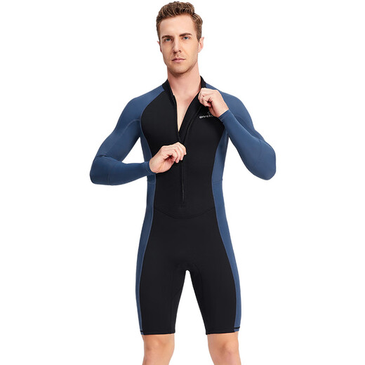 New 1.5MM wetsuit long-sleeved shorts one-piece warm wetsuit men's snorkeling surfing Lycra sunbathing suit men's black M