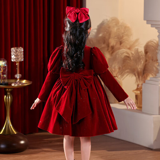 Girls Hanfu Dress Autumn and Winter Skirt 2025 New Year's Eve Chinese New Year Red Cheongsam Plus Velvet Winter Clothes 2800 Red 140