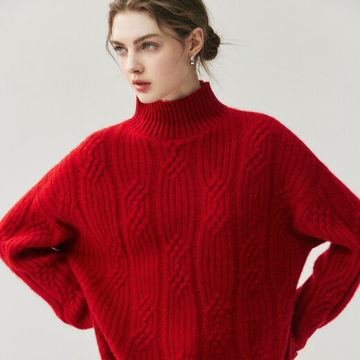 Mushi Cashmere Sweater Women's Half Turtleneck Sweater Women's Winter Cable Striped Knit Sweater Loose Pullover Bottoming Shirt RC25145 Cream White One Size