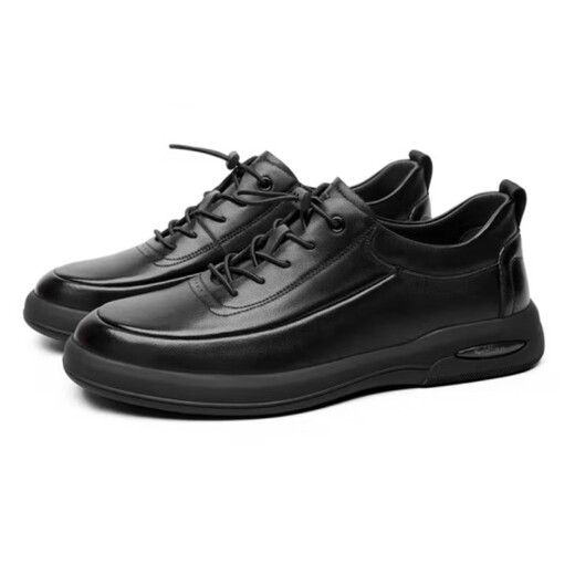 Goldlion Men's Shoes Spring Breathable Business Casual Leather Shoes Men's Slip-on Soft Leather Soft Sole Genuine Leather Low-top Sports Sneakers Black Slip-on 40