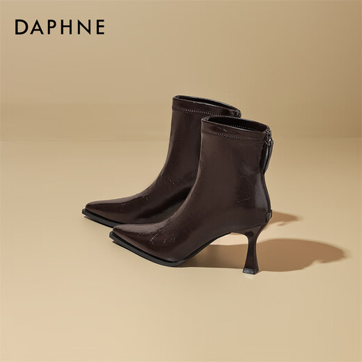 Daphne high-heeled short boots for women with thin heel and temperament autumn single boots 2025 new versatile European and American style ankle boots for women brown 38 (240mm) standard size