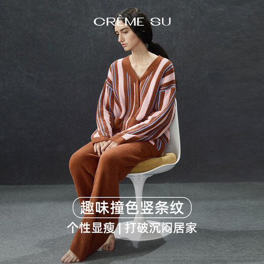 CREME SU Matisse Series Autumn and Winter Couples Home Clothes Half Velvet Contrast Color Stripes Interesting Jacquard Wedding Red Blue White Stripes M (Recommended 90-120 Jin Jin equals 0.5 kg)