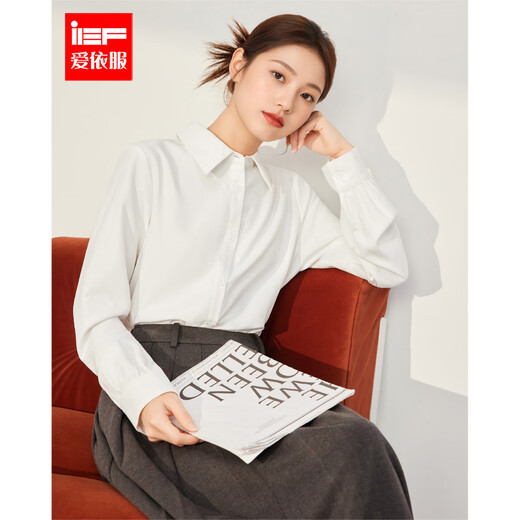 IEF/Aiyifu 2025 new autumn Korean version simple commuting temperament right shoulder casual versatile shirt top white L