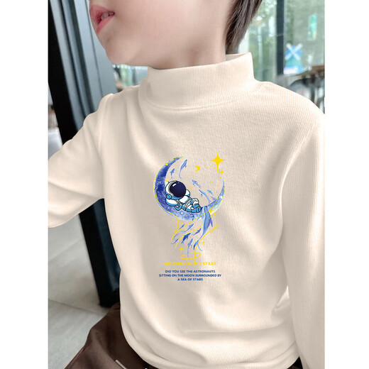 Boys' base layer shirt autumn and winter 2025 new children's warm double-sided German velvet long-sleeved T-shirt winter brushed top, apricot Y2439 150