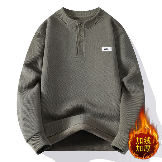 Pierre Cardin sweater men's solid color bottoming sweater Henry collar loose winter thickened warm youth 2025 new sweater off-white M