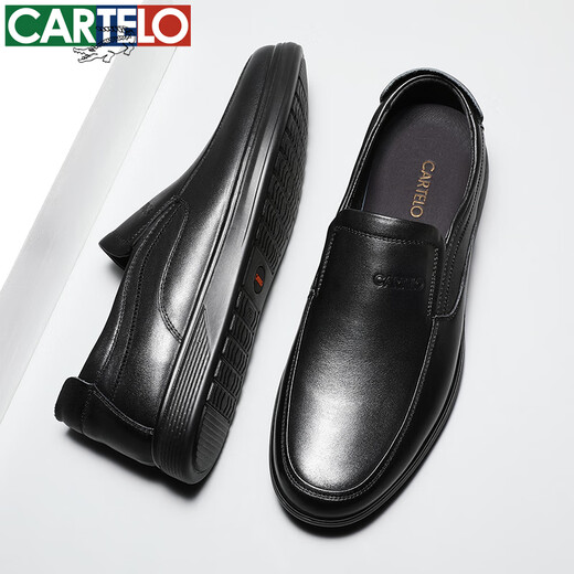 CARTELO crocodile leather shoes for men, first-layer cowhide, soft sole, comfortable one-leg business casual dad men's shoes 6931 black 43