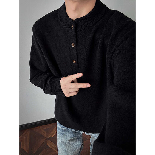 Digada Henry Collar Retro Sweater Men's Autumn and Winter Trendy American Loose Knitted Sweater Lazy Style Premium Casual Sweater SBXS-D067 Khaki XL