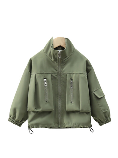 男童外套秋装2025新款春秋痞帅男孩立领上衣大儿童秋季连帽夹克潮 黑色 cm 90