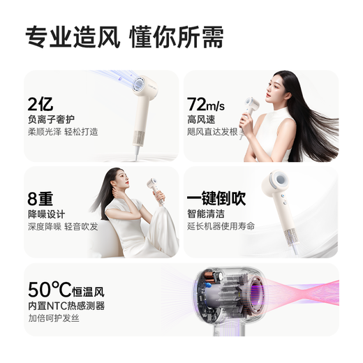 CONFU high-speed hair dryer mini portable quick-drying home gift for blowing hair with strong wind negative ion hair dryer F9 Air warm white