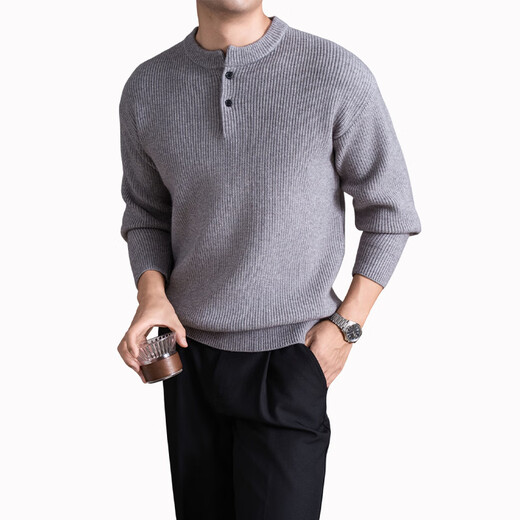 AX Armani broken code 2026 autumn and winter thickened two-button Henry collar men's sweater Yuanbao needle simple casual anti-black L