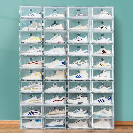 Pack of 20 thickened shoe box storage box, transparent drawer-type shoe artifact, space-saving plastic shoe cabinet, pull-out type 0x0x0cm, hard back cover with stronger load-bearing capacity, 46 points, 5 yards, transparent squares, 18 pieces in total