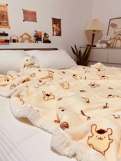RSRDDY Winter Genuine Cute Love Kitty Cat Lamb Velvet Blanket Thickened Milk Coral Velvet Blanket Sofa Cover Blanket Greedy Pudding Dog Children's Blanket 100X150cm Does Not Include Zipper