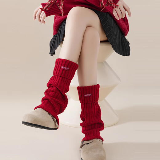 Catman red wool socks for hot girls y2k autumn and winter long calf sleeves Christmas Japanese life-year warm pile socks red 1 pair one size Ankara red New Year's wear