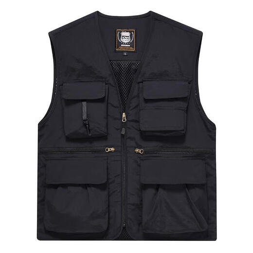 Misawa Akira pocket vest men's work clothes loose fishing photography director media work clothes vest with printed logo black 8899 S