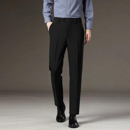 LESS IS MORE Lilang Men's Suit Pants 2025 Winter New Men's Thick Slim Straight Business Casual Nine-Point Pants Suit Pants Dark Gray Nine-Point Pants Plus Velvet 30 (Recommended 120-130 Jin Jin equals 0.5 kg)