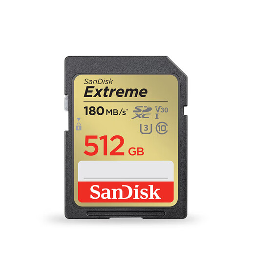 SanDisk 512GB SD memory card 4K V30 U3 C10 camera memory card reading speed 180MB/s writing speed 130MB/s high-speed continuous shooting mirrorless/SLR camera