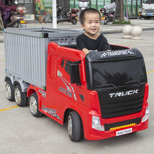 Keshe semi-trailer truck model simulation remote control RC head children's electric car four-wheel container large truck child car standard white four-wheel drive + foam soft tires + leather seats + four-wheel drive