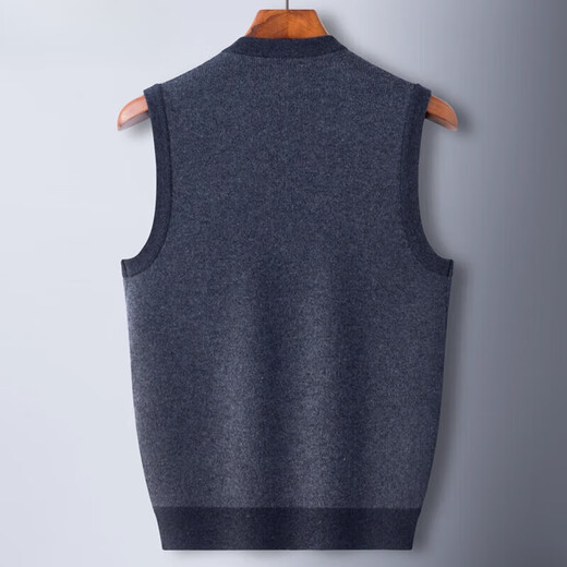 KING DEER Ordos Cashmere Sweater Men's Vest Middle-aged and Elderly Father's V-neck Diagonal Cardigan Real Pocket Vest Black Gray L 175 130-150Jin Jin is equal to 0.5 kg