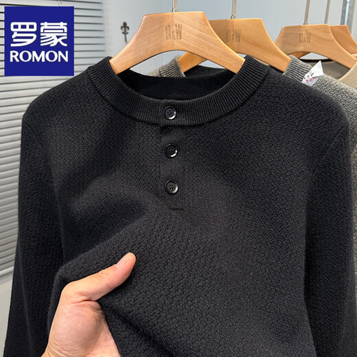 ROMON all-in-one velvet plus velvet thickened sweater men's winter middle-aged casual henley collar pullover knitted bottoming sweater to keep warm gray plus plush L 170