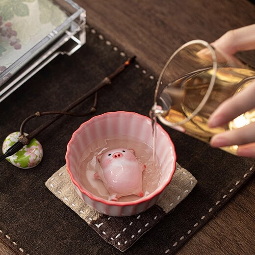 OIMG Ru Kiln Bubble Pig Tea Pet Tea Cup Ornament Tea Play Personal Home Decoration Cute Birthday Gift Creative Gift Giving Bubble Pig Tea Cup (Gift Box) Does Not Include Plate