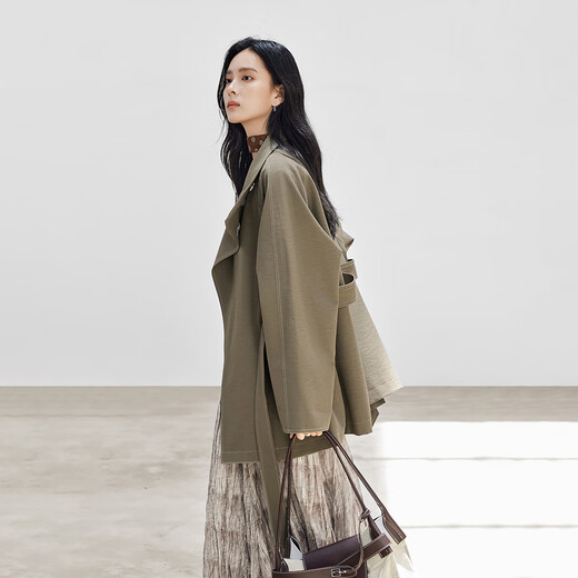 Dialogue (DUIBAI) Dujuan same style retro commuter stand collar windbreaker for women 2026 spring new loose casual jacket Khaki Green S