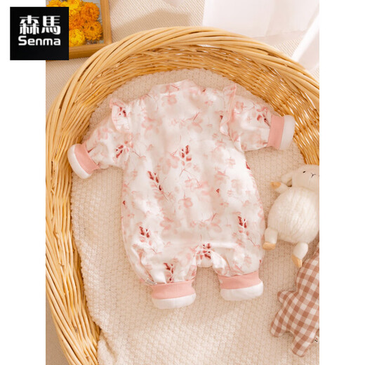 Semir children's newborn baby jumpsuit, autumn and winter padded clothes, romper, baby girl, Chinese style clothes, going out clothes, winter clothes, Huawu pink 120g 52cm