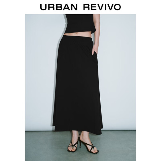 UR2025 new autumn women's casual solid color elastic waist super loose A-line skirt UWM550032+ black S