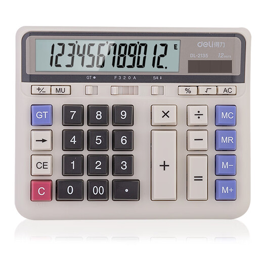 Deli dual power supply computer button calculator 12-digit large screen horizontal calculator financial/bank calculation office stationery without voice 2135