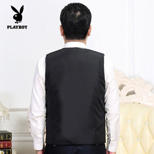 Playboy (PLAYBOY) Thickened and Velvet Dad's Clothes Men's Velvet Vest Middle Old Waistcoat Men's Vest Cotton Vest Jacket Men's Official Flagship Four-Pocket Vest XL Recommended Weight 90-120Jin Jin is equal to 0.5 kg