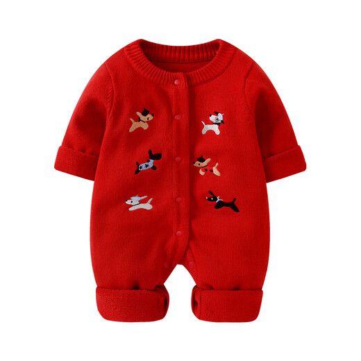 BORBOON B baby jumpsuit, autumn and winter style, velvet knitted sweater for boys, red New Year's greeting clothes, small month old harem winter clothing, velvet 7620 red 73cm