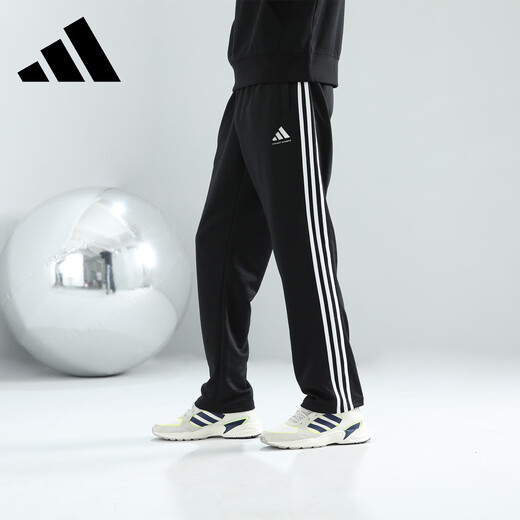 Adidas trousers for men and women in autumn loose breathable straight pants running sports windproof casual pants black and white S
