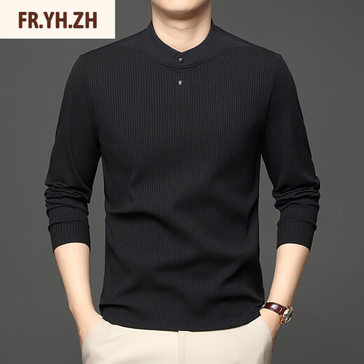 FR.YH.ZH Meng Hui Haowu's preferred round neck button top autumn and winter men's long-sleeved T-shirt Henry collar sweatshirt warm base shirt G111-Coffee M Recommended 100-120Jin Jin equals 0.5 kg