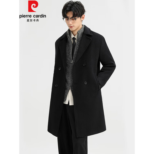 Пальто Pierre Cardin из 100% чистого кашемира, мужское зимнее пальто средней длины, роскошная кашемировая ветровка высокого класса, утолщенное пальто из чистой шерсти черного цвета (плюс хлопок), толщина XL 180 рекомендуется 140-155 Джин Джин равен 0,5 кг