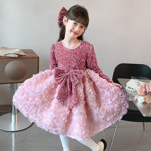 Piggy Banner (PEPCO) Princess Dress Girls Fashionable Girls Sequin Birthday Dress Winter Children's Dress Pink Velvet 130