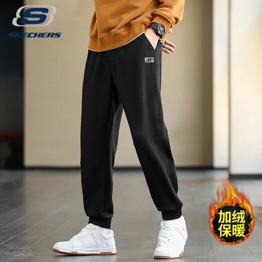 Skechers fleece sports sweatpants for men, warm, slim, versatile and loose, 2025 autumn and winter new style leggings trousers -0018 Carbon Black S (165)