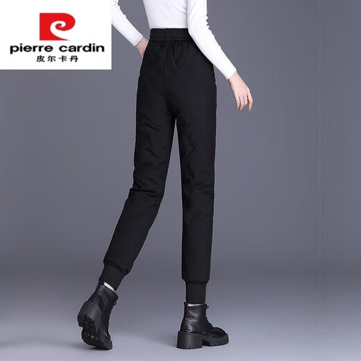 皮尔卡丹（pierre cardin）白鸭绒羽绒裤女士外穿冬季2025新款时尚高级防寒保暖棉裤加绒加厚 黑色无拉链（常规款） 1.62米以下 L  75-95斤