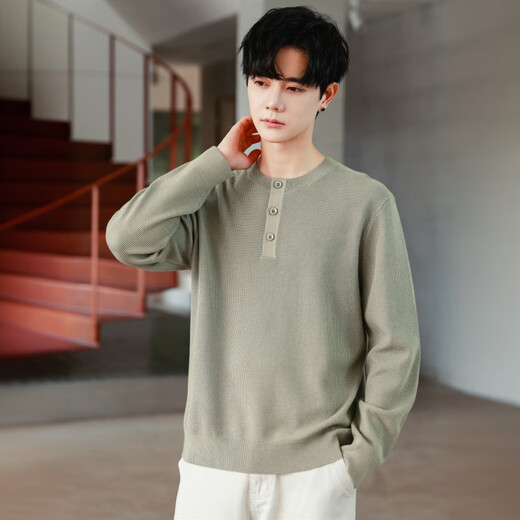 Falling Henry collar sweater men's new old money style bottoming sweater casual warm anti-pilling sweater trendy root color M